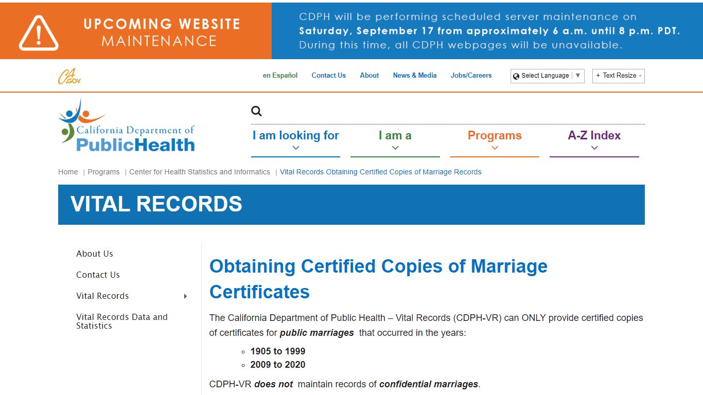 Vital Records Obtaining Certified Copies of Marriage Records - California